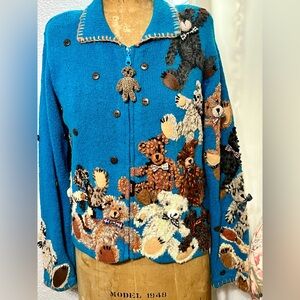 Philip & Jane Gordon Vintage RARE Teddy Bear Cardigan Women Sweater